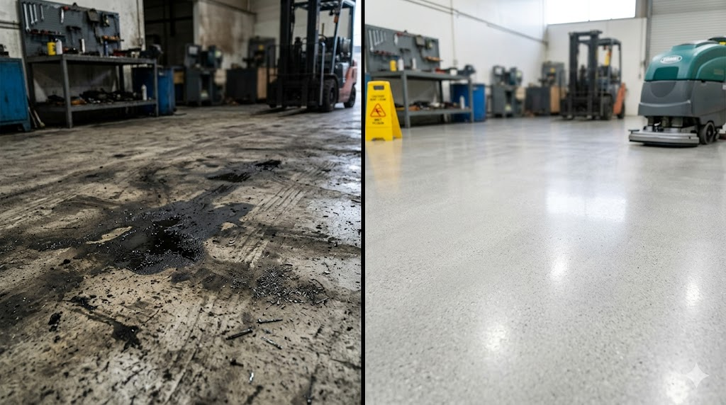Before and after commercial cleaning Melbourne — dirty vs clean floor results