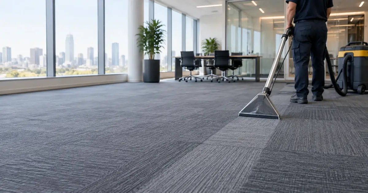 Commercial carpet with a traffic lane before cleaning