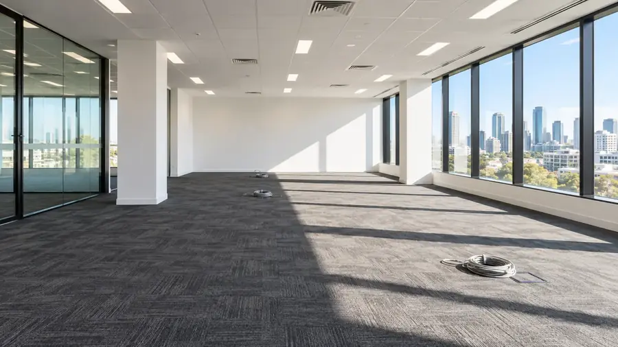 Office vacate cleaning in Melbourne: an empty office floor being cleaned for handover