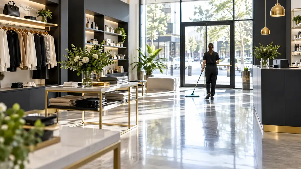 Retail cleaning in Melbourne: a fashion store floor cleaned before opening